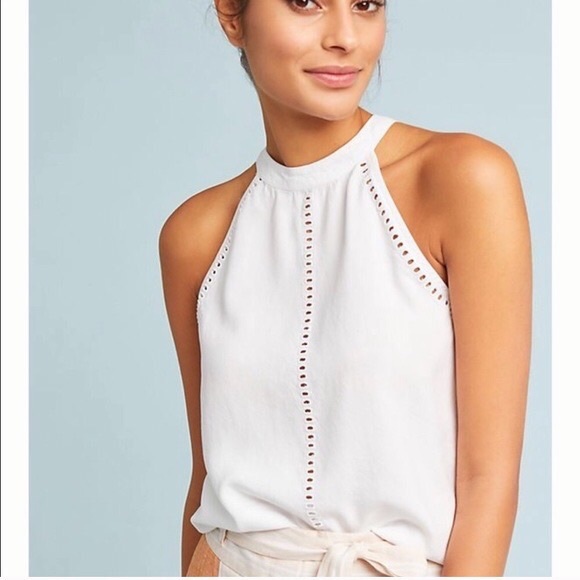 cloth & stone Tops - Cloth & Stone | White Eyelet Sleeveless Linen Halter Top XS